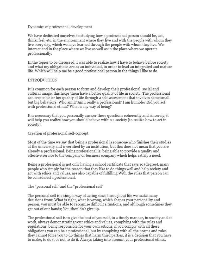 Professional Development Dynamics | PDF | Self Concept | Identity ...