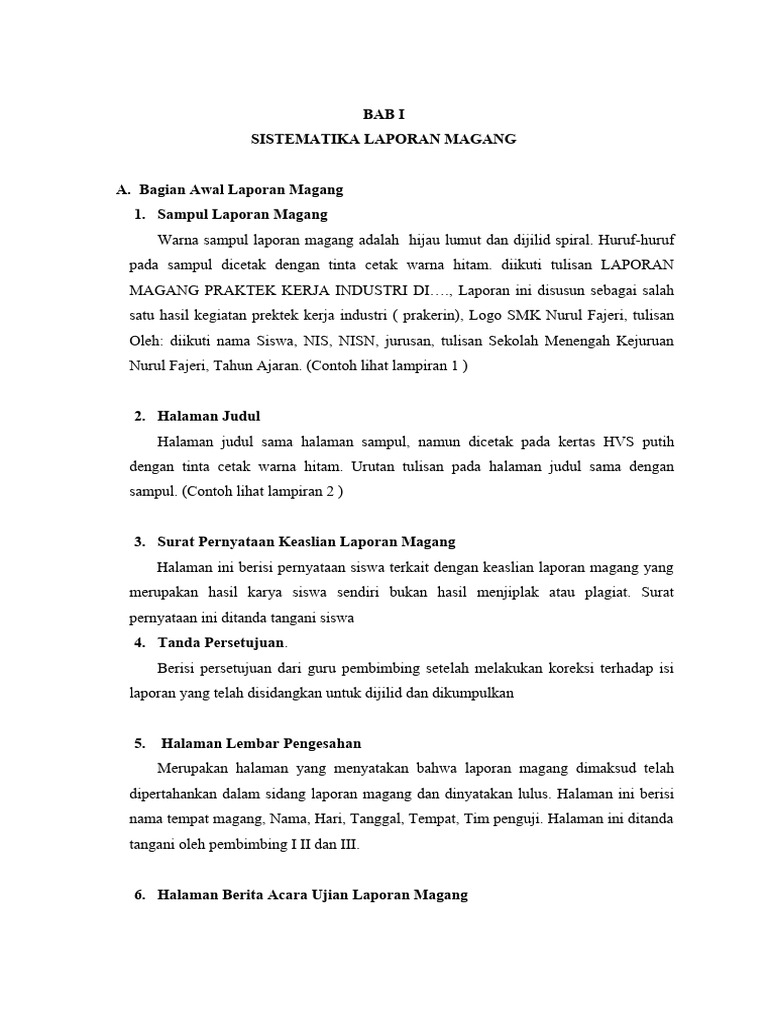 Panduan Format Laporan Magang SMK | PDF