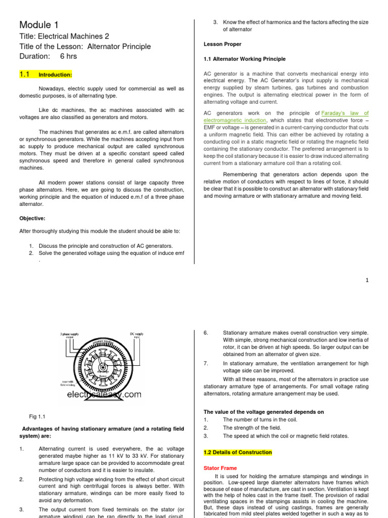 Module 1 Alternator Principle 1 | PDF | Electric Generator | Electric Motor
