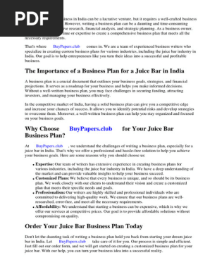 Juice Bar Business Plan India