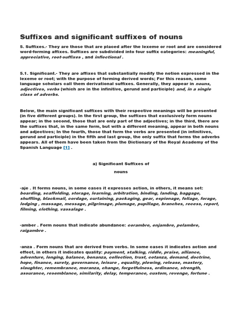 Significant Noun Suffixes Explained | PDF | Adverb | Language Mechanics