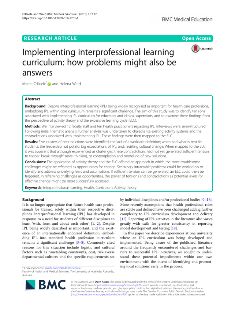 Implementing Interprofessional Learning Curriculum - How Problems Might ...