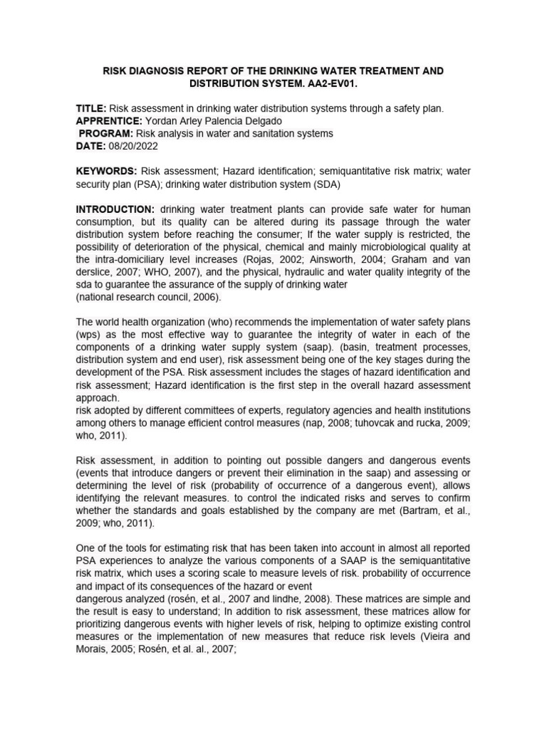 Risk Diagnosis Report of The Drinking Water Treatment and Distribution ...