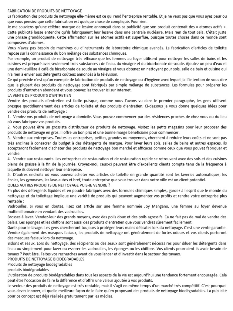 Fabrication de produits de nettoyage simples | PDF | Business | Publicité