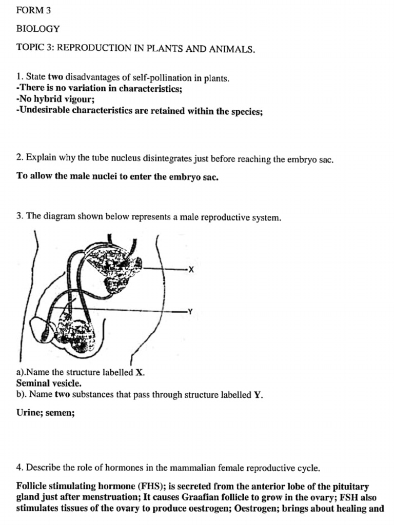 4461 Reproductions in Plants and Animals Questions and Answers | PDF