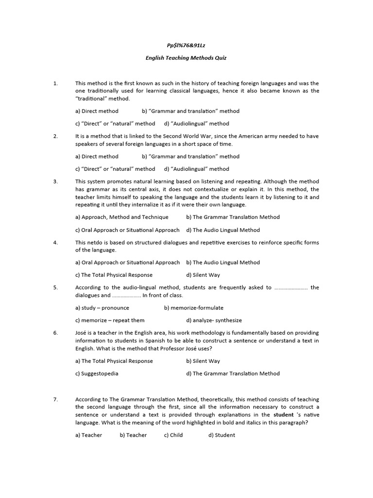 Questionnaire On English Teaching Methods Pdf Cognition Human
