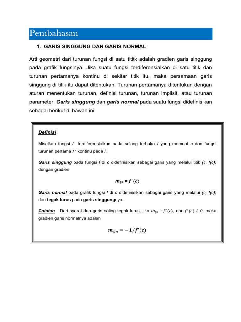 Garis Singgung dan Normal pada Fungsi | PDF