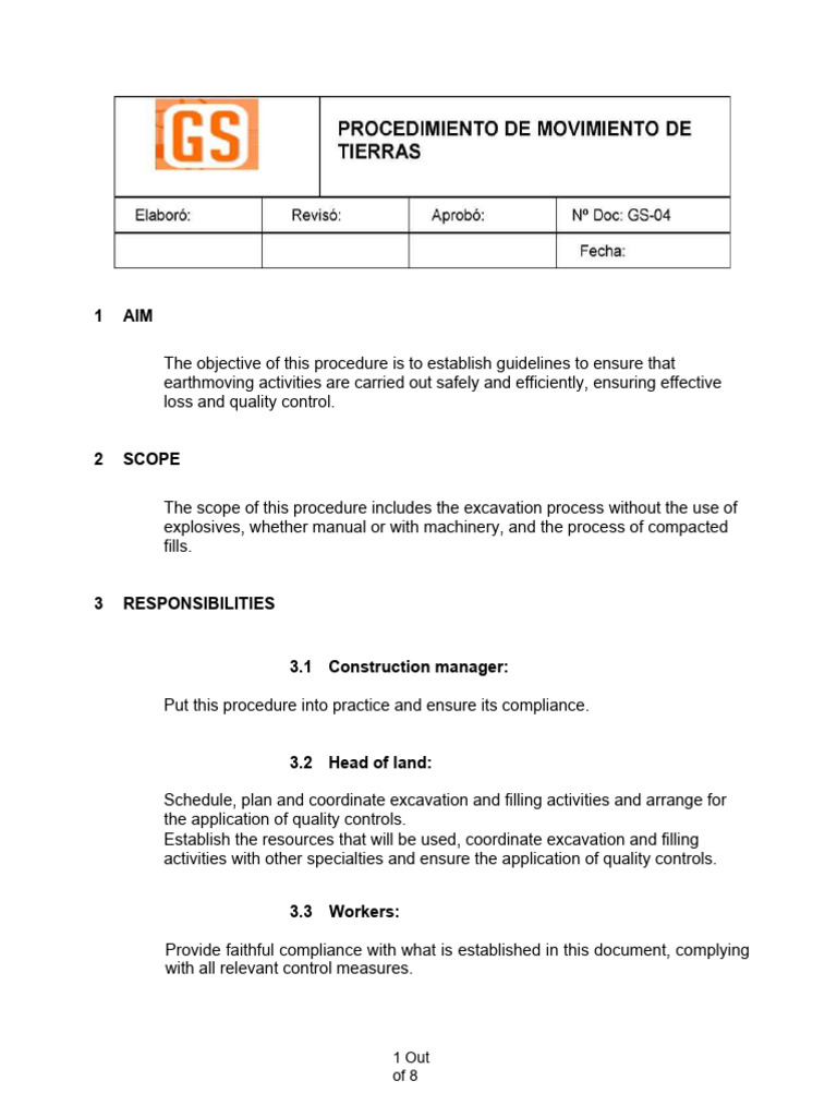 Earth Movement Procedure | PDF