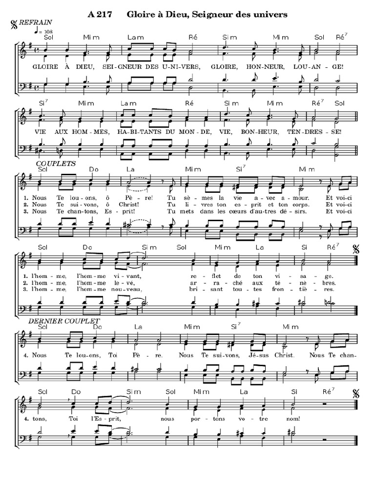 A 217 Gloire A Dieu Seigneur Des Univers Pdf