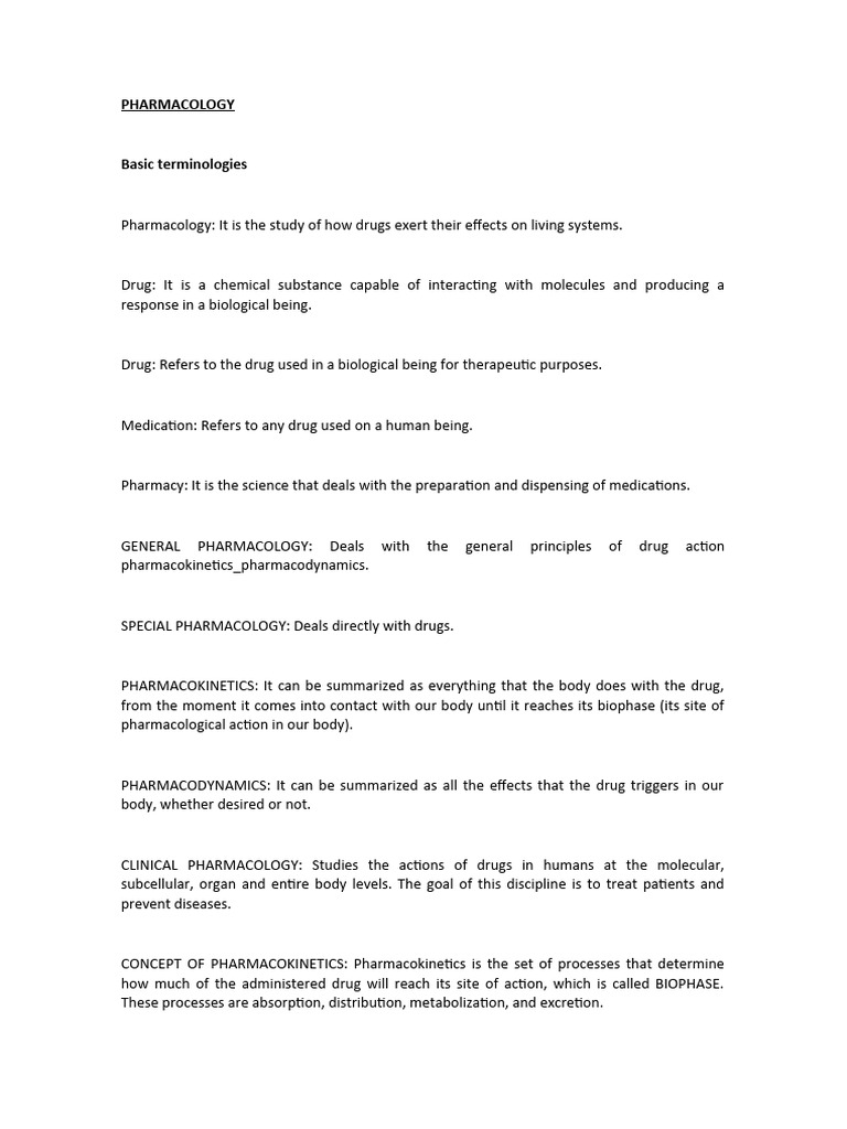 Basic Pharmacology Terminology Overview | PDF | Pharmacology ...