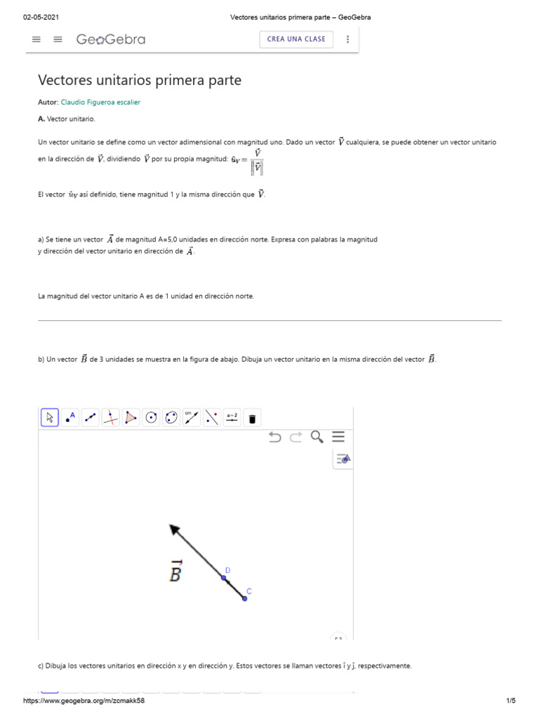 Vectores Unitarios Primera Parte 3 - GeoGebra | PDF | Vector Euclidiano ...