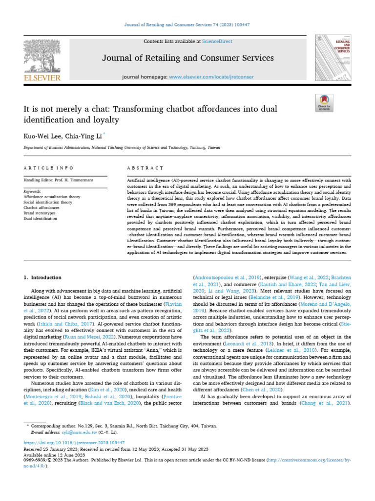 Chatbot Affordances and Brand Loyalty | PDF | Brand | Stereotypes
