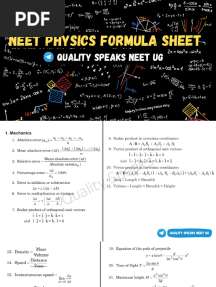 Neet Physics Formula Sheet