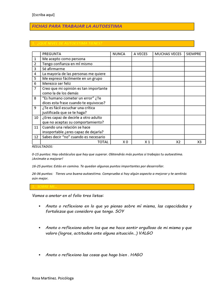 Fichas de Autoestima para Imprimir | PDF | Autoestima | Sicología