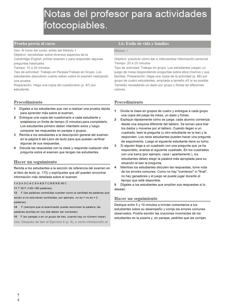 Notas Del Profesor para Actividades Fotocopiables | PDF | Aquisición de ...