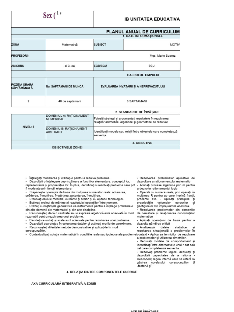 Planul Curricular Anual Pentru Raționamentul Numeric Și Abstract | PDF