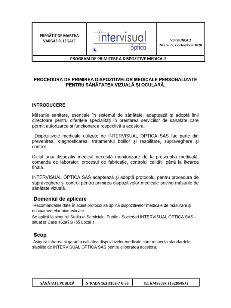 Procedura de Primire A Dispozitivelor Medicale Personalizate Pentru ...
