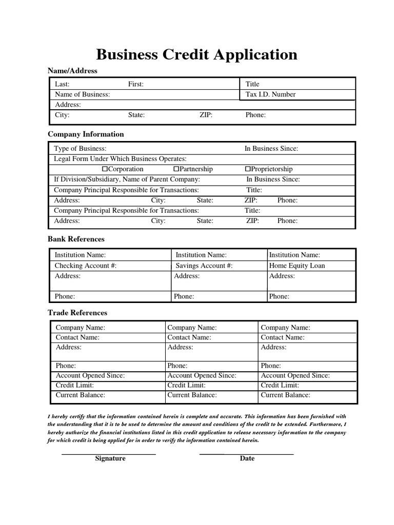 Business Credit Application Form | PDF | Credit | Finance & Money ...
