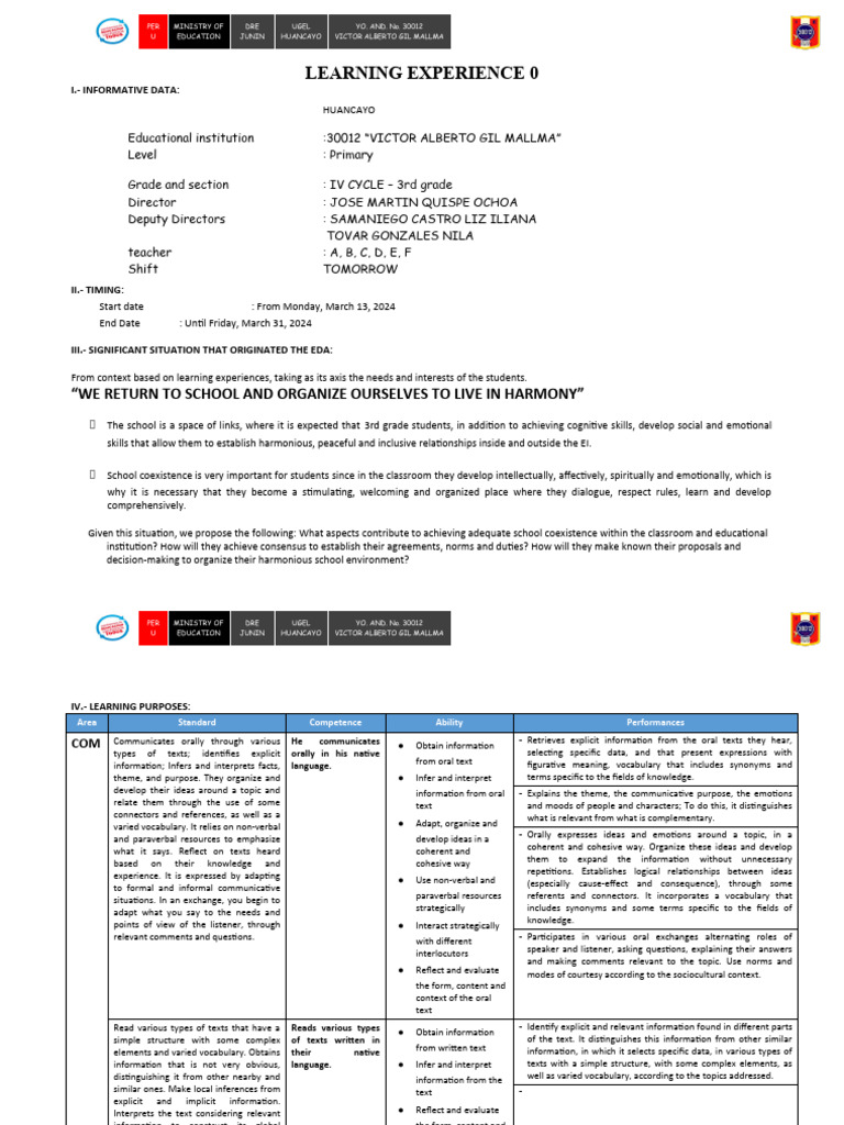 Learning Experience March - Third Grade 2024 | PDF | Information | Data