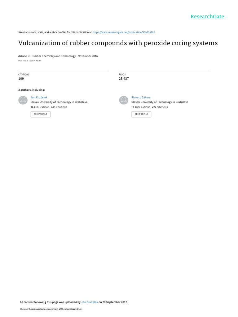 Peroxide Curing in Rubber Vulcanization | PDF | Alkene | Radical ...