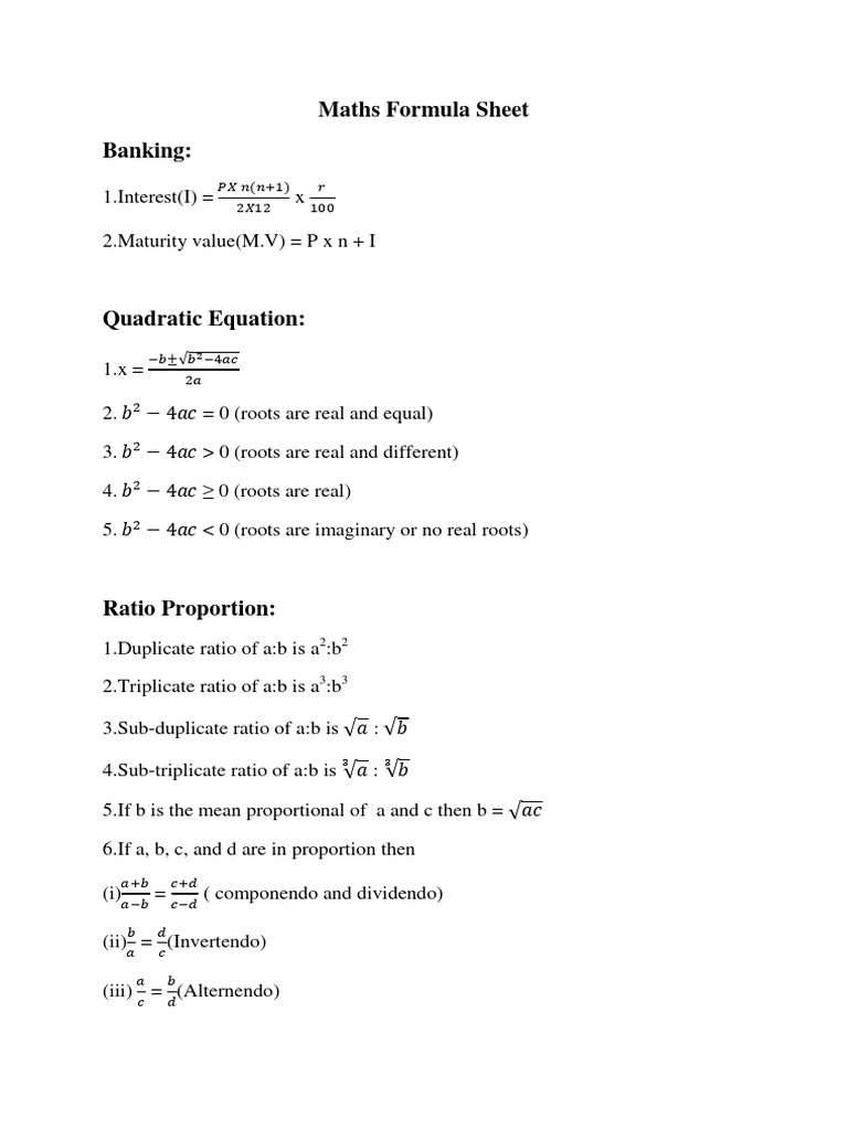 Maths Formula 10th Pdf