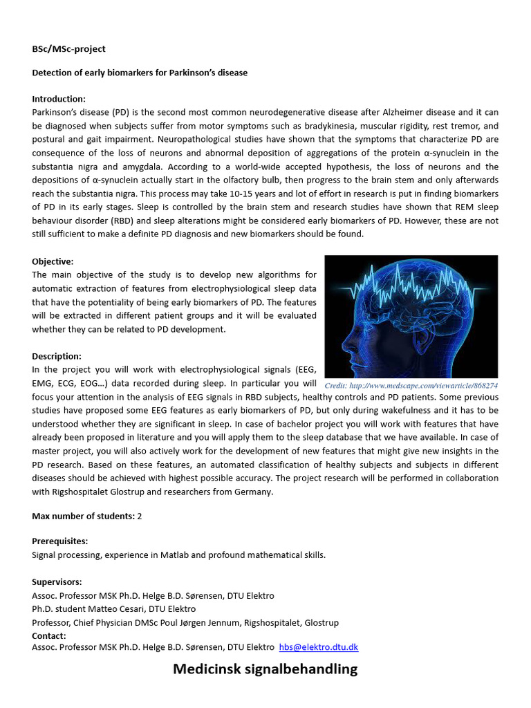040 Detection of Early Biomarkers For Parkinsons Disease | PDF ...