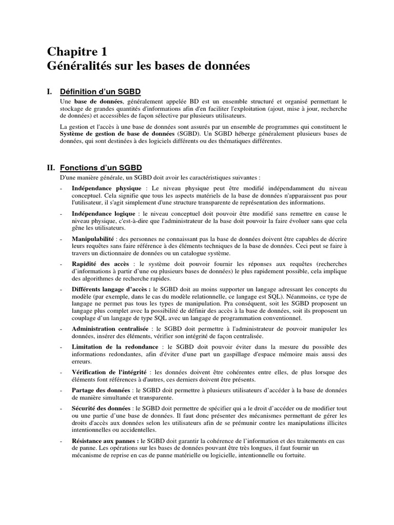 Introduction aux Systèmes de Gestion de Bases de Données | PDF | Bases ...