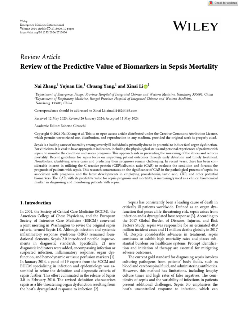 Biomarkers in Sepsis Mortality Review | PDF | Sepsis | Biomarker