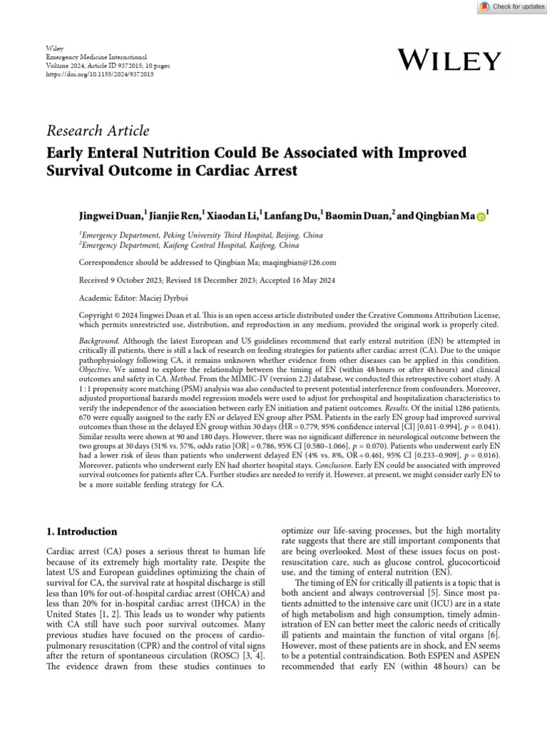 Early Enteral Nutrition Could Be Associated With Improved Survival ...