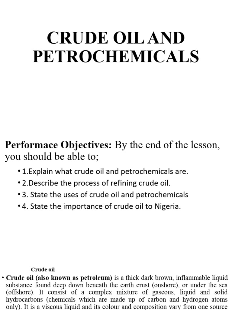 Basic Science Lesson Note On Crude Oil and Petrochemicals Js2 | PDF ...