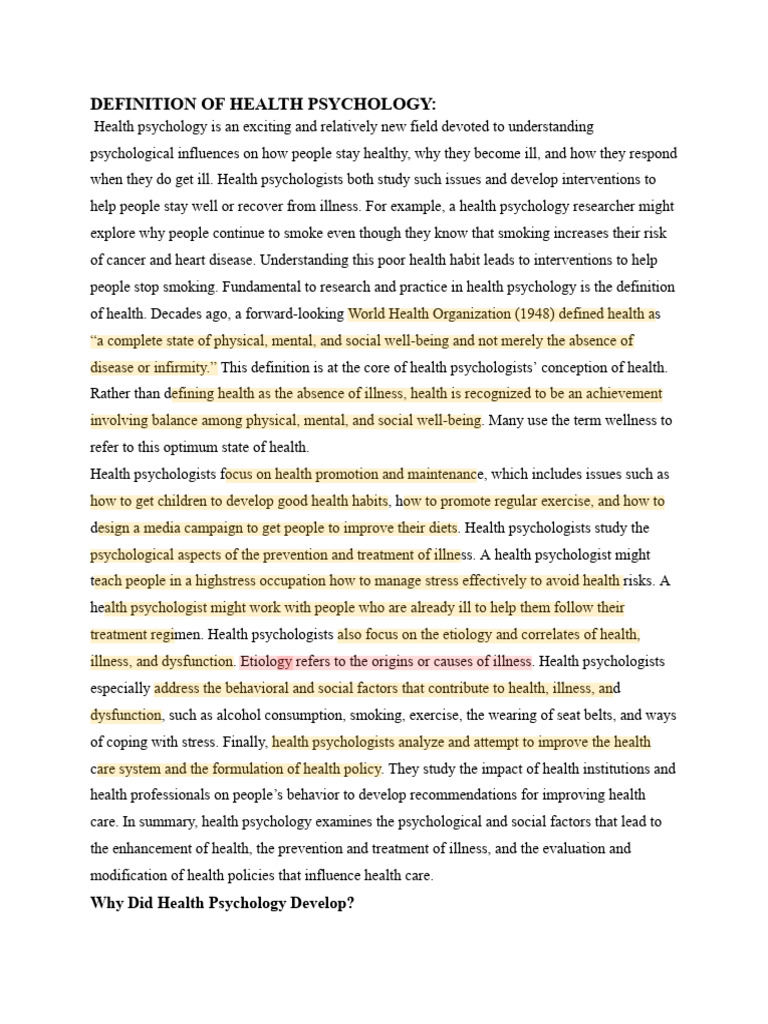 Health Psychology Pdf Health Psychology Psychology