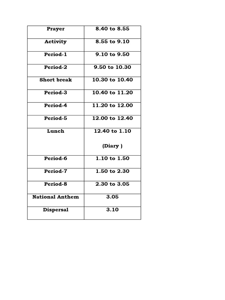 Daily School Schedule Overview | PDF | Foreign Language Studies