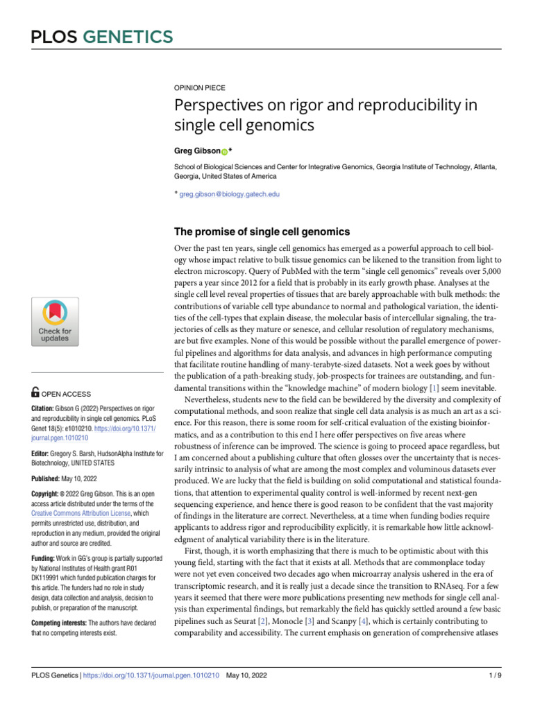 Perspectives On Rigor and Reproducibility in Single Cell | PDF ...
