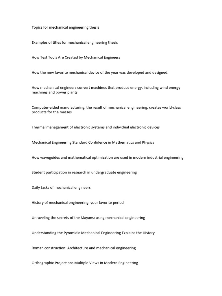 Mechanical Engineering Thesis Topics | PDF | Engineering | Mechanical ...