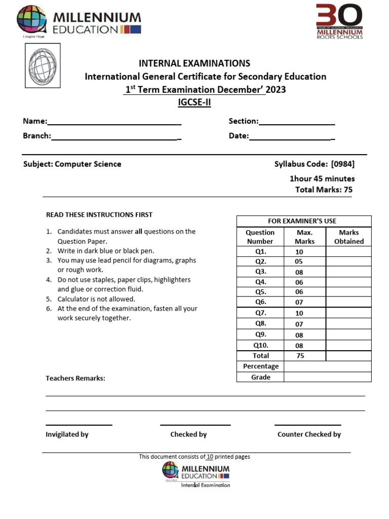 Retake First Term Paper Ig2 December | PDF
