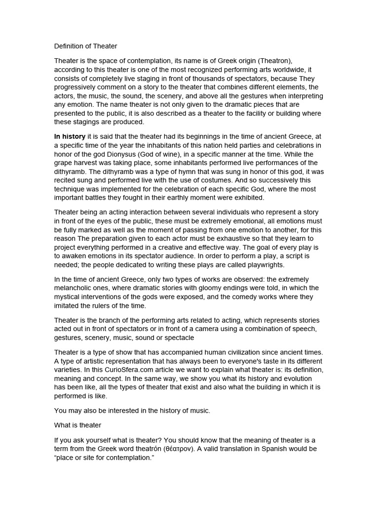 Definition of Theater | PDF | Theatre | Tragedy