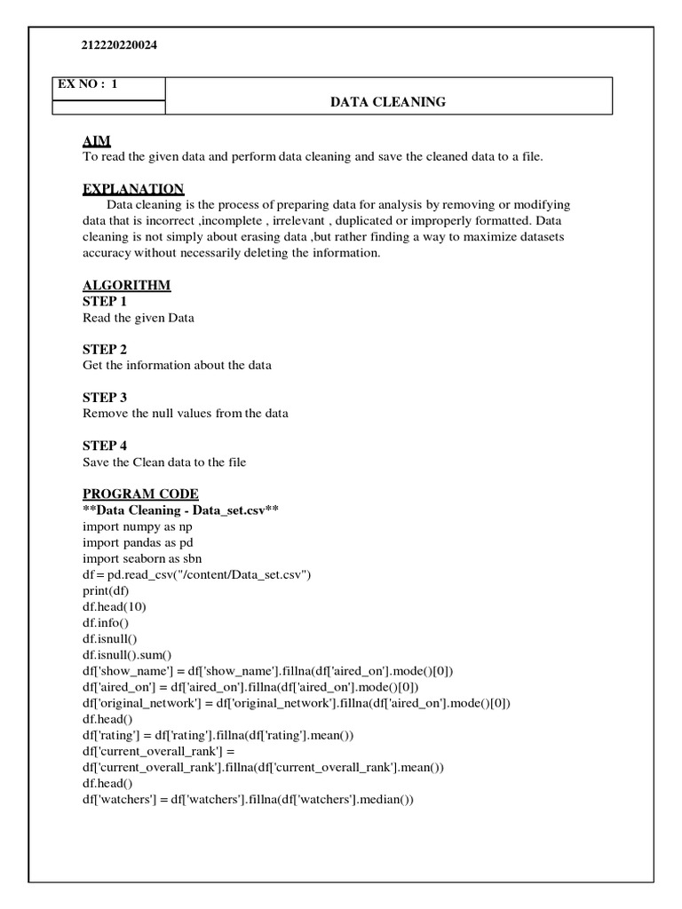 Data Cleaning Process and Code | PDF