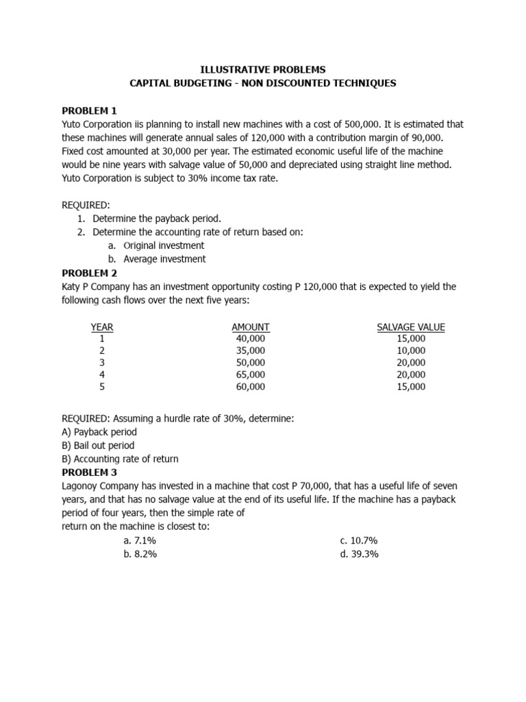 Write Down Any Two Non Discounted Techniques Of Capital Budgeting
