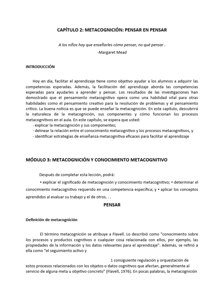 Metacognición: Estrategias de Aprendizaje | PDF | Metacognición ...