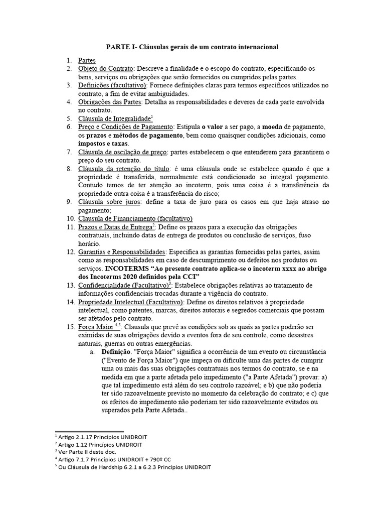 Cláusulas de Contrato Internacional | PDF | Arbitragem | Sentença ...