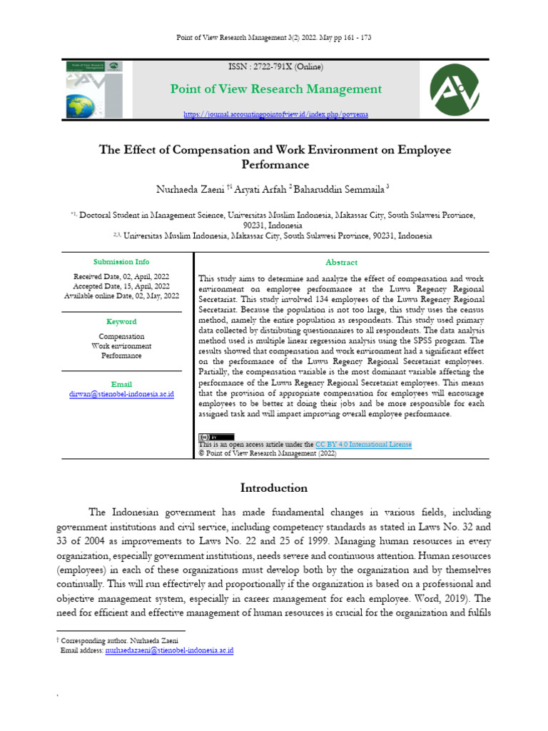 Impact of Compensation on Employee Performance | PDF | Employment ...