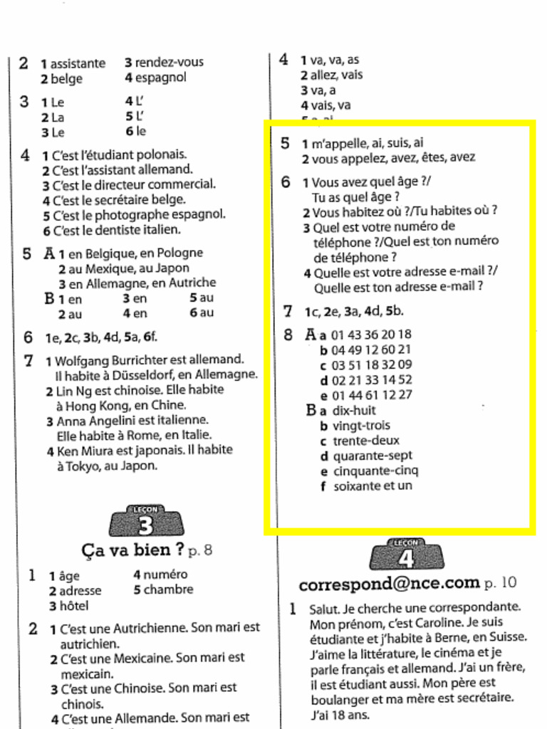 Correction Homework Lesson 3 - French 1 | PDF