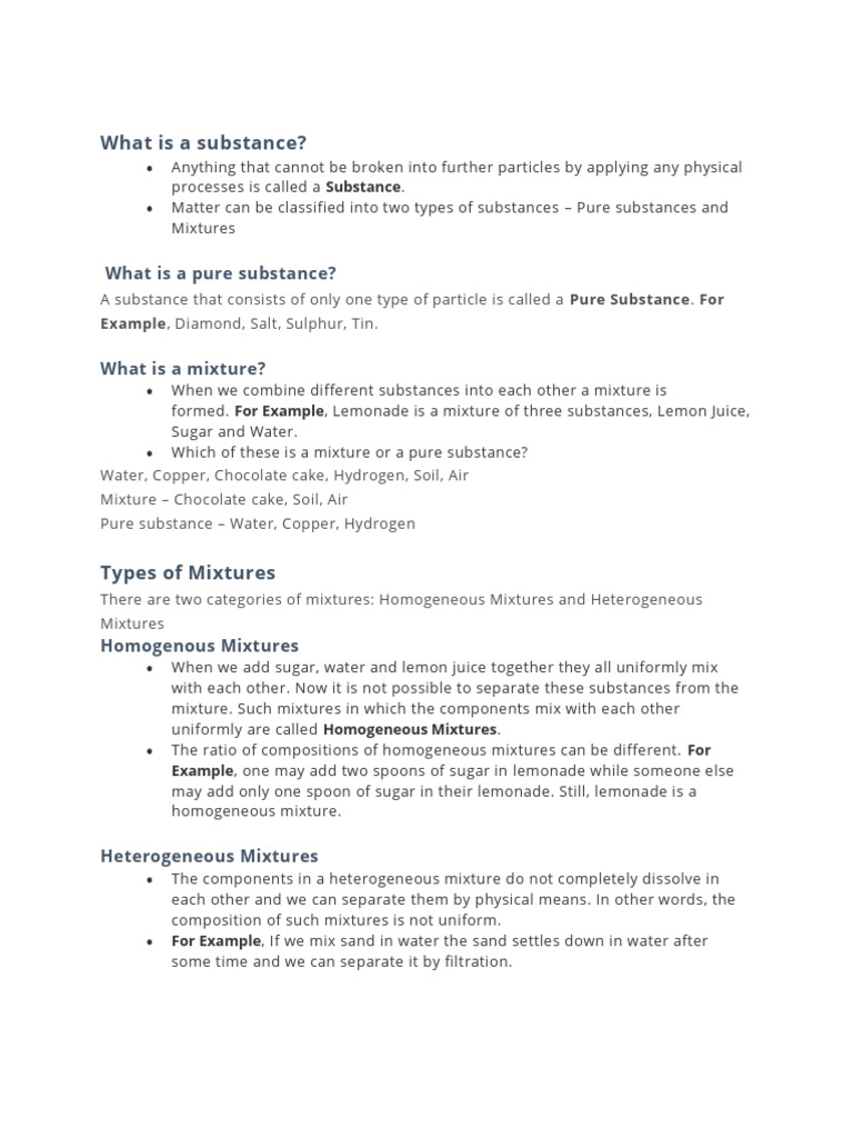 Understanding Substances and Mixtures | PDF | Mixture | Chemical Substances
