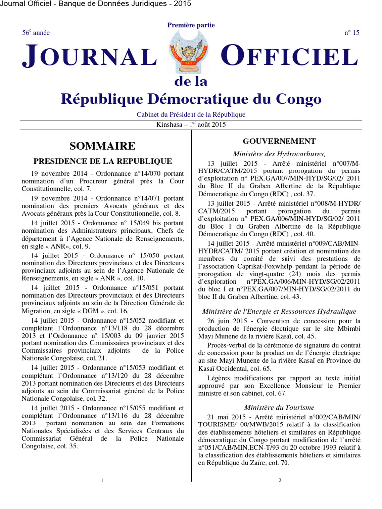 Journal Officiel RDC - Août 2015 | PDF | République démocratique du ...