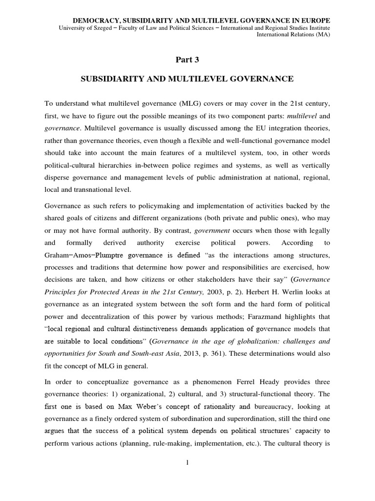 Part 3 - Subsidiarity and Multilevel Governance | Download Free PDF ...
