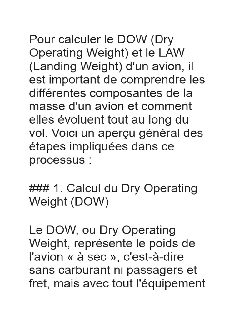 Calcul du Dry Operating Weight (DOW) | PDF | Avion | Ingénierie et ...