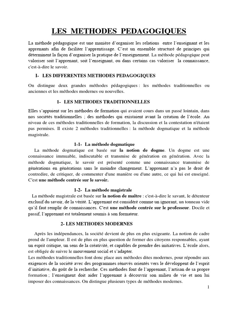 Méthodes pédagogiques : tradition vs modernité | PDF | Pédagogie ...