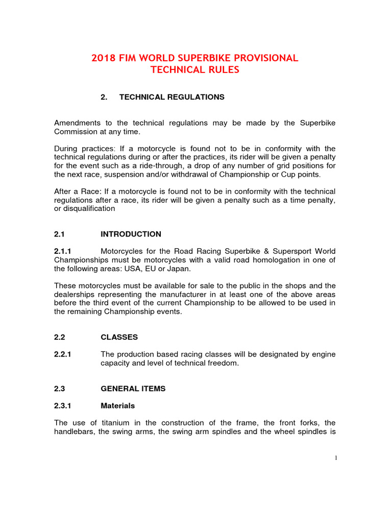 2018 Superbike Technical Regulations | PDF | Fuel Injection | Throttle