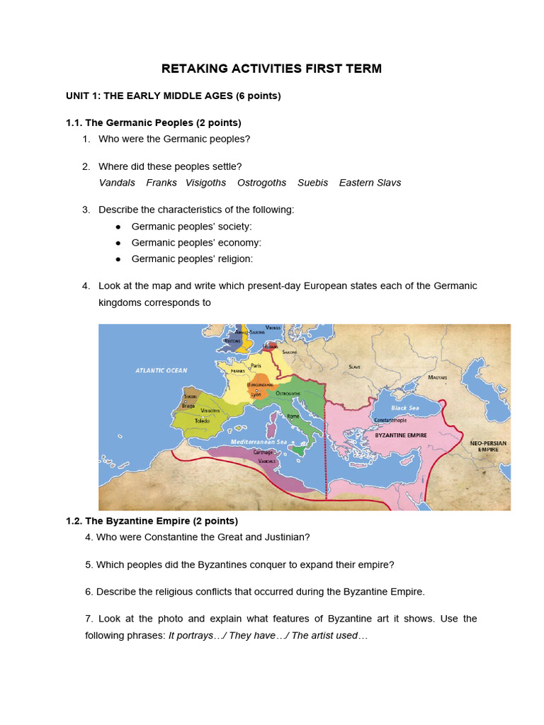Retaking Activities History 2º ESO First Term | PDF | Byzantine Empire ...