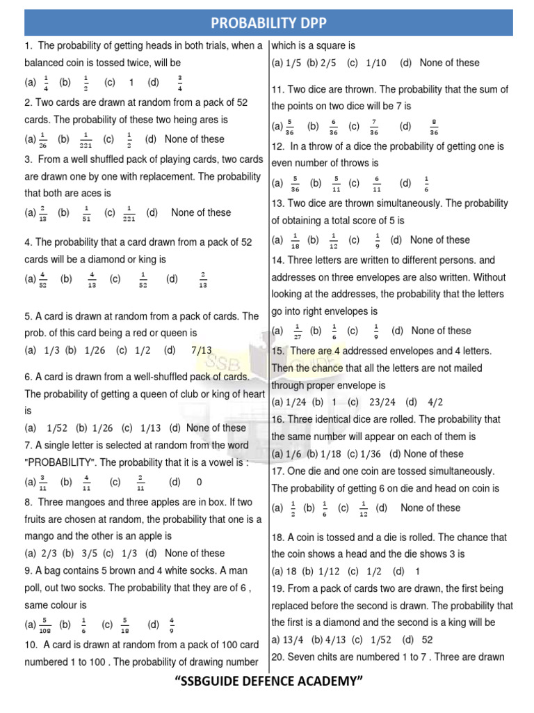 Probability Questions and Solutions | PDF | Odds | Probability